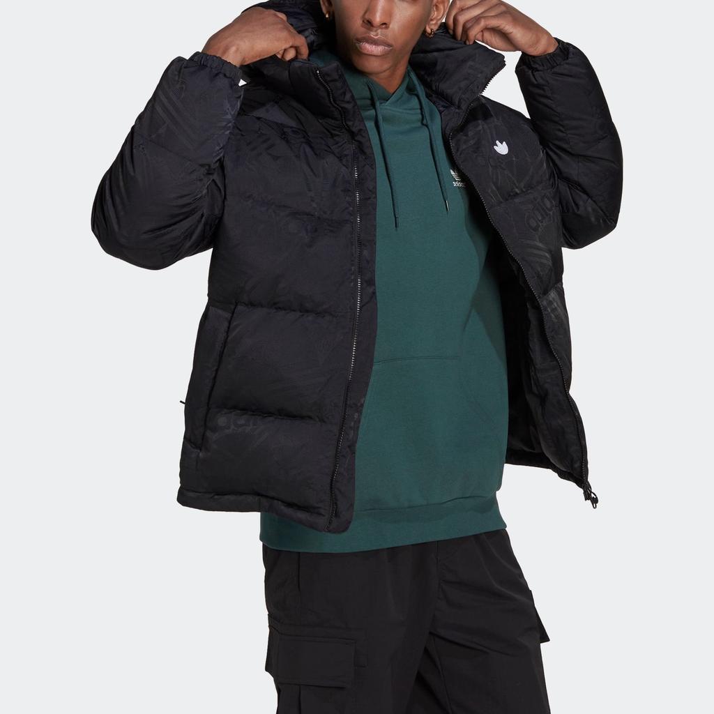 Adidas Originals Trefoil Solid Color Hooded Zip Casual Down Jacket Men Outerwear Black HL9218