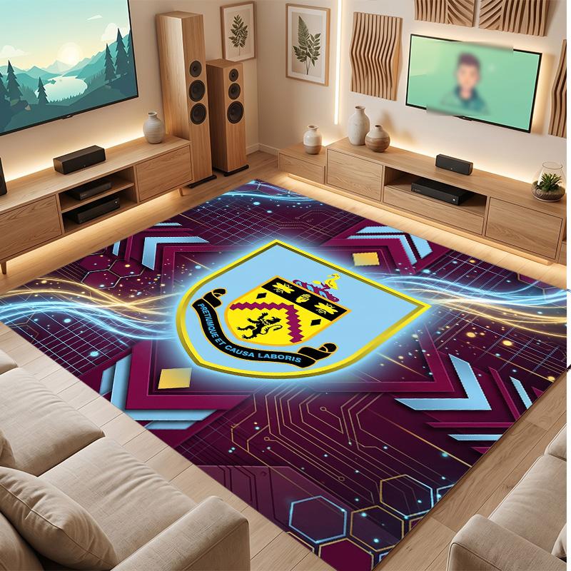 Burnley Football Print Crystal Velvet Rug, Comfortable Water Absorbent Non Slip Indoor Floor Carpet