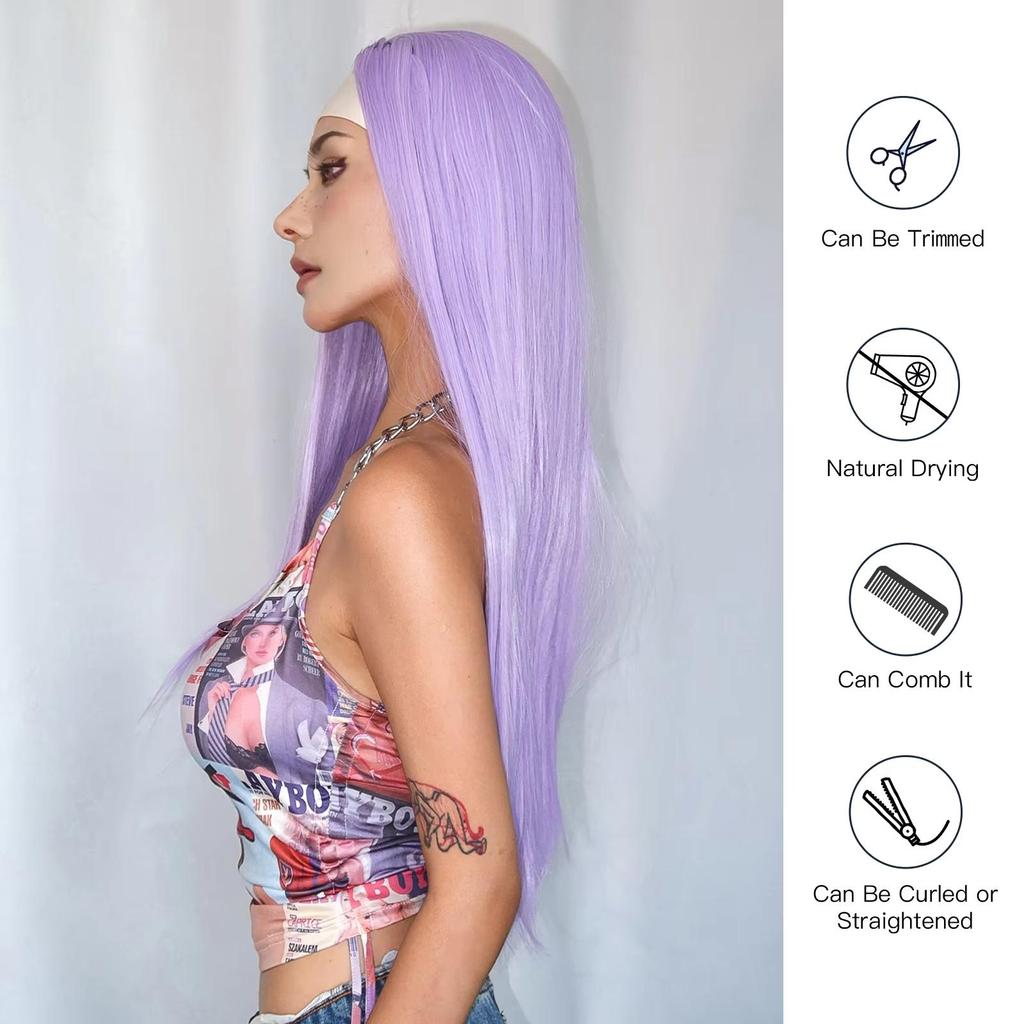 EASIHAIR Purple Synthetic Wigs for White Women Long Straight Headband Wigs Natural Hair Heat Resistant Daily Cosplay Fake Hair