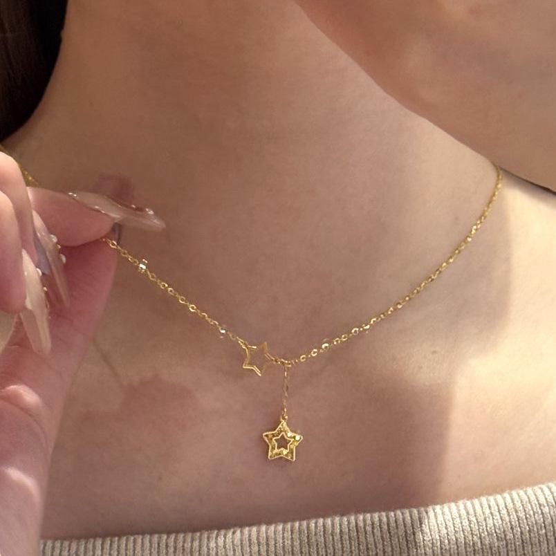 Sparkling Star Tassel Necklace Classic Design Hollow Out Ancient Gold Craftsm Art Crushed Ice Collar Chain Wedding Jewelry Gift