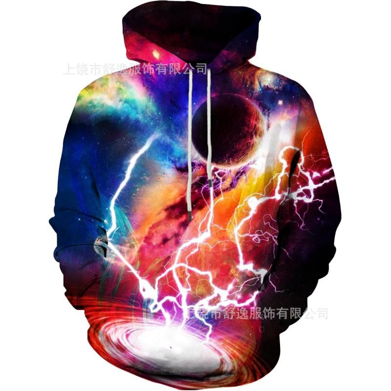 Mens Hooded Sweatshirt With Digital Print Loose Fit Long Sleeve Casual Pullover Daily Wear