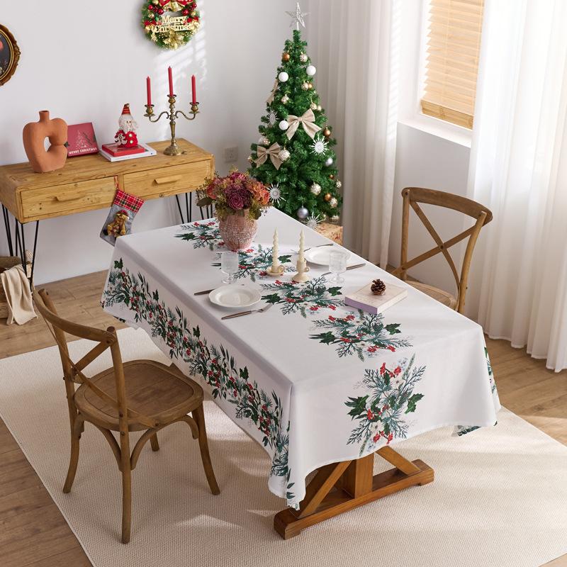 Christmas Atmosphere Printed Tablecloth Rectangular Restaurant Waterproof and Dustproof Tablecloth Beautification Decoration 140x140cm