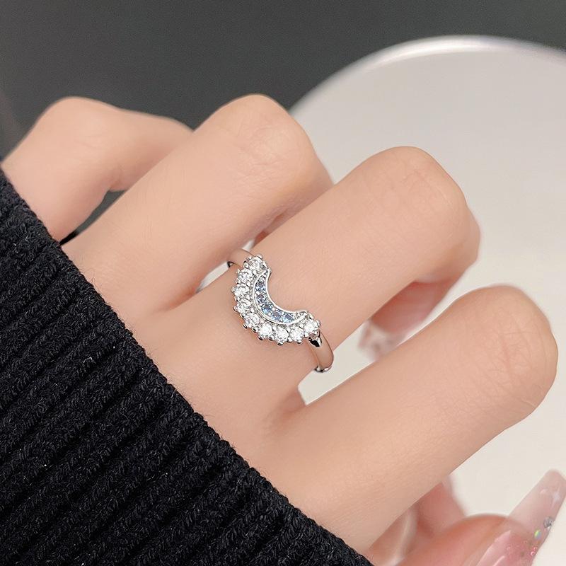 Light Luxury Diamond-Encrusted Zir*****Pen Ring Checkerboard Color Matching Moon Fashion Cold Wind Personalized Simple Ring