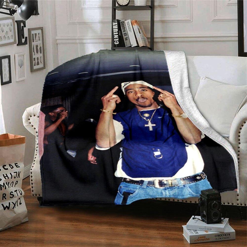 1pc 2PacHip Hop Blanket Soft Lightweight All Season Multi Purpose Throw for Sofa, Bed, Office & Picnics, French Style with Iconic Album Art & Quotes