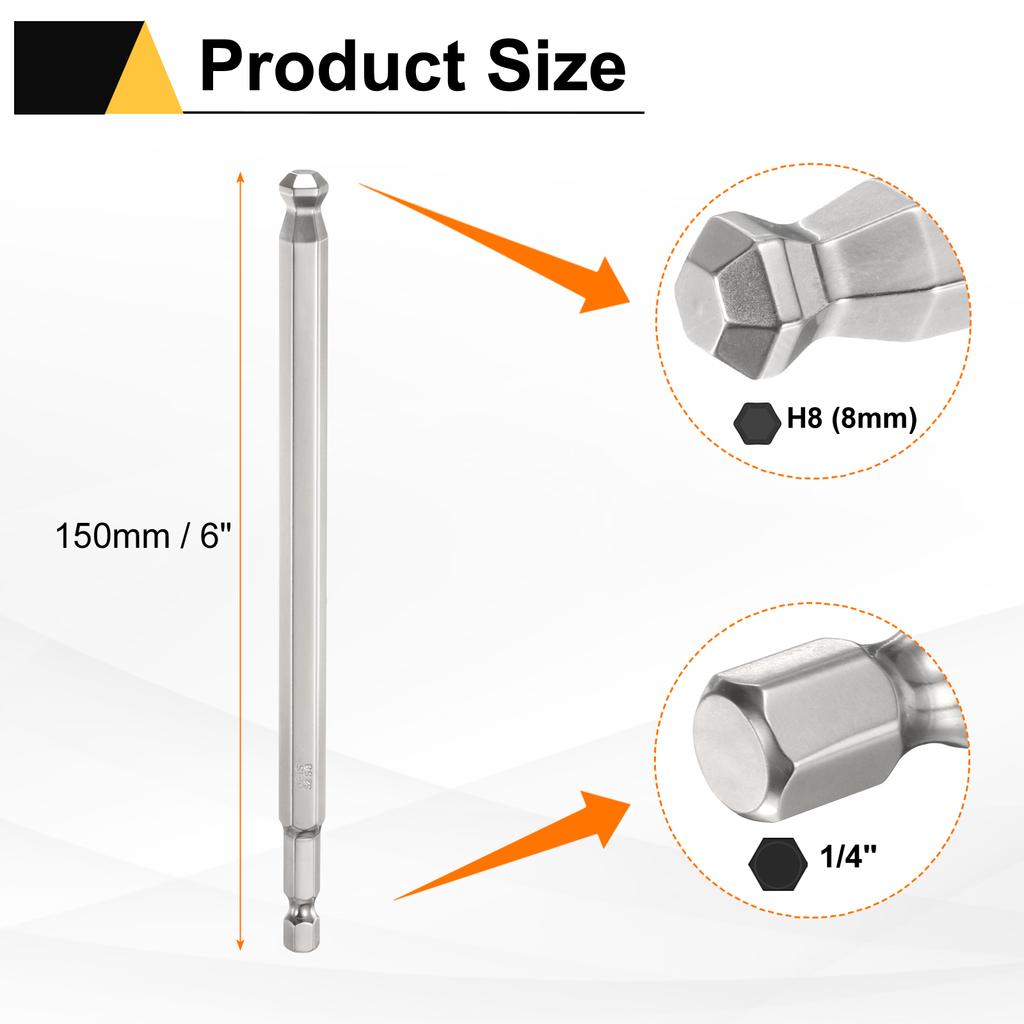 1/2/3pcs Ball End Hex Screwdriver Bit H1.5/H2/H2.5/H8 Head 1/4" Hex Shank 150mm (6") Long Magnetic Metric Screw Driver Drill Bit