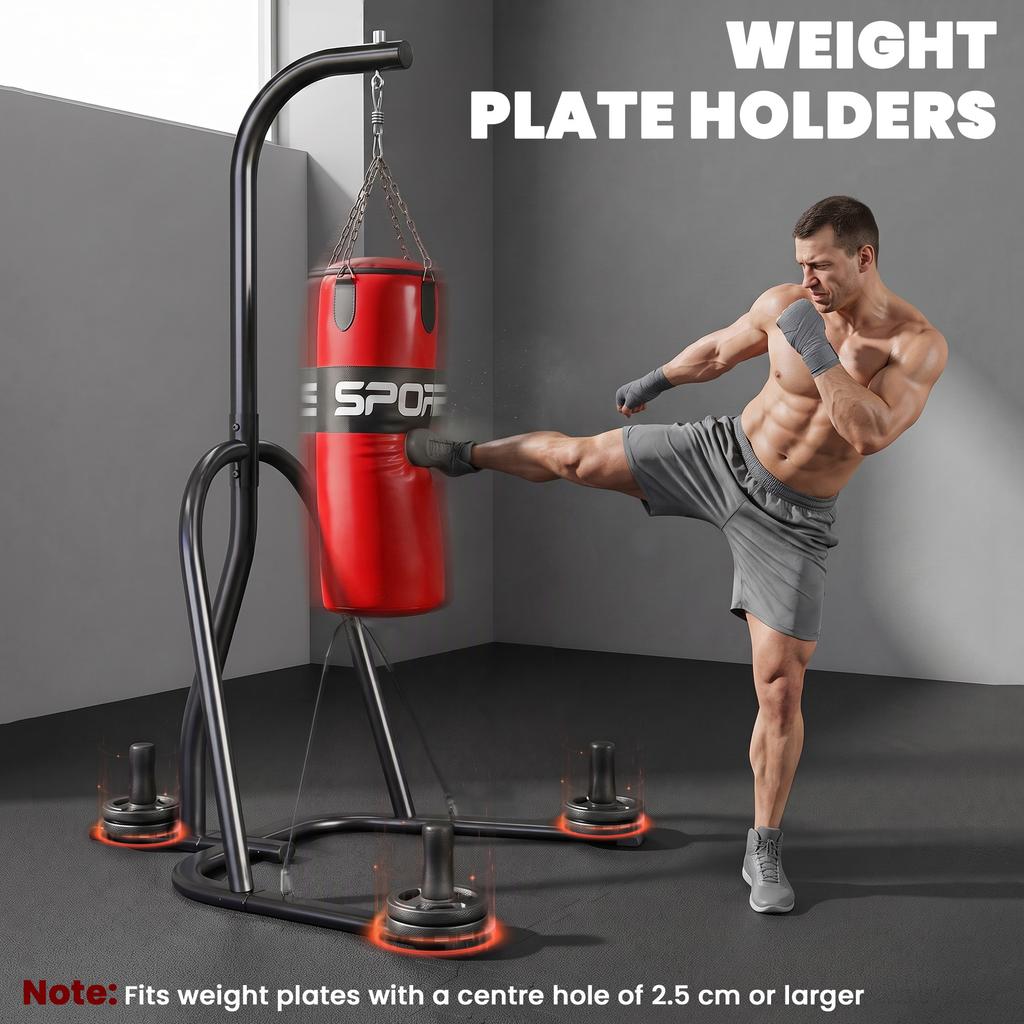 Punching Bag with Stand for Adults, Freestanding Boxing Stand with Heavy Bag and Weight Plate Storage, Red