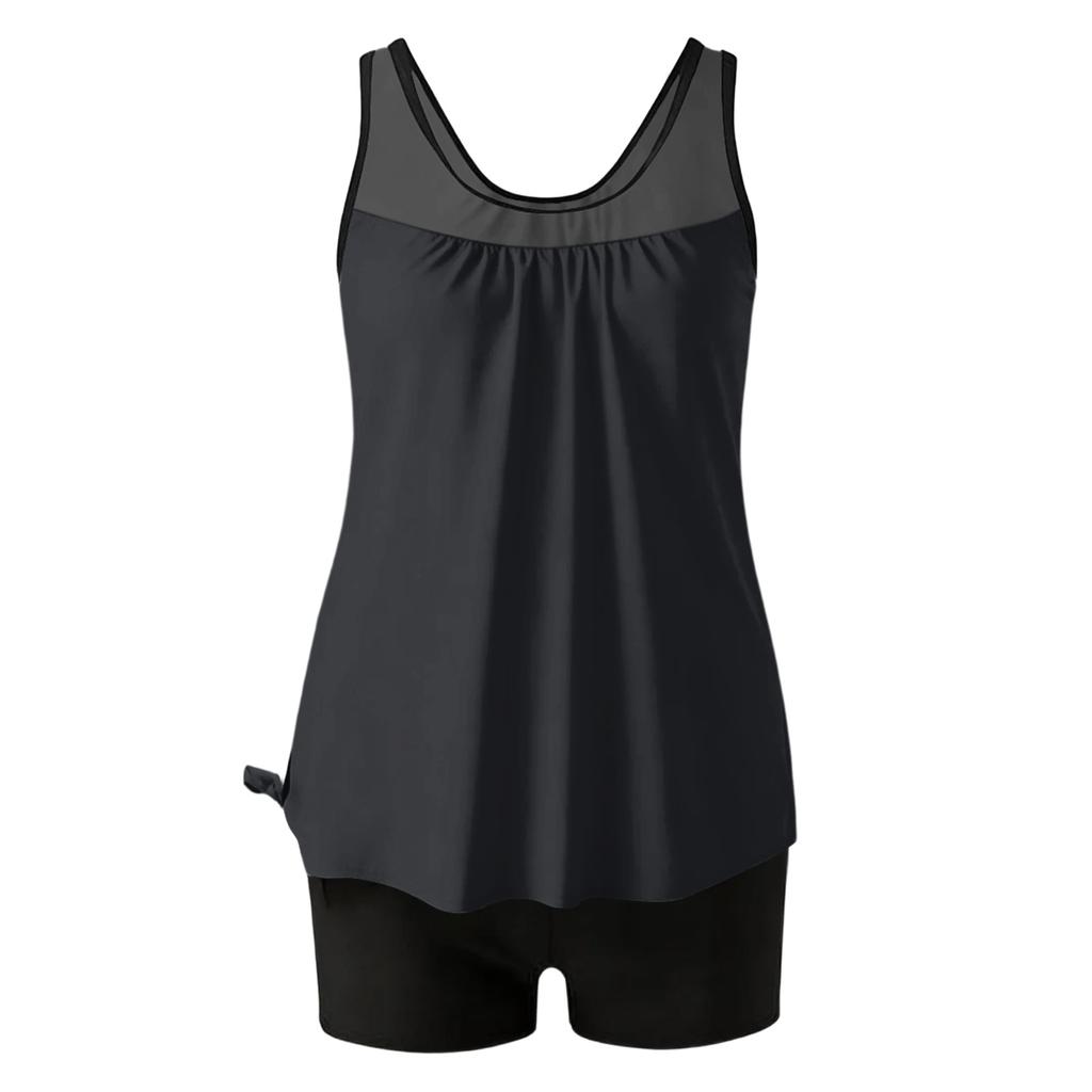 Zweiteiliges Tankini-Badeanzug-Set für Damen mit ärmellosem, locker sitzendem Oberteil und Badeshorts für bequeme Bademode