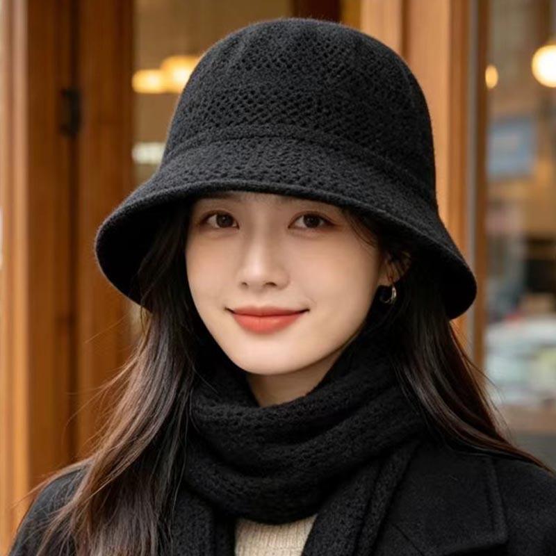 Double-sided wearing knitted wool basin hat women's autumn and winter wool blended warm and cold-proof foreign moisture bucket hat