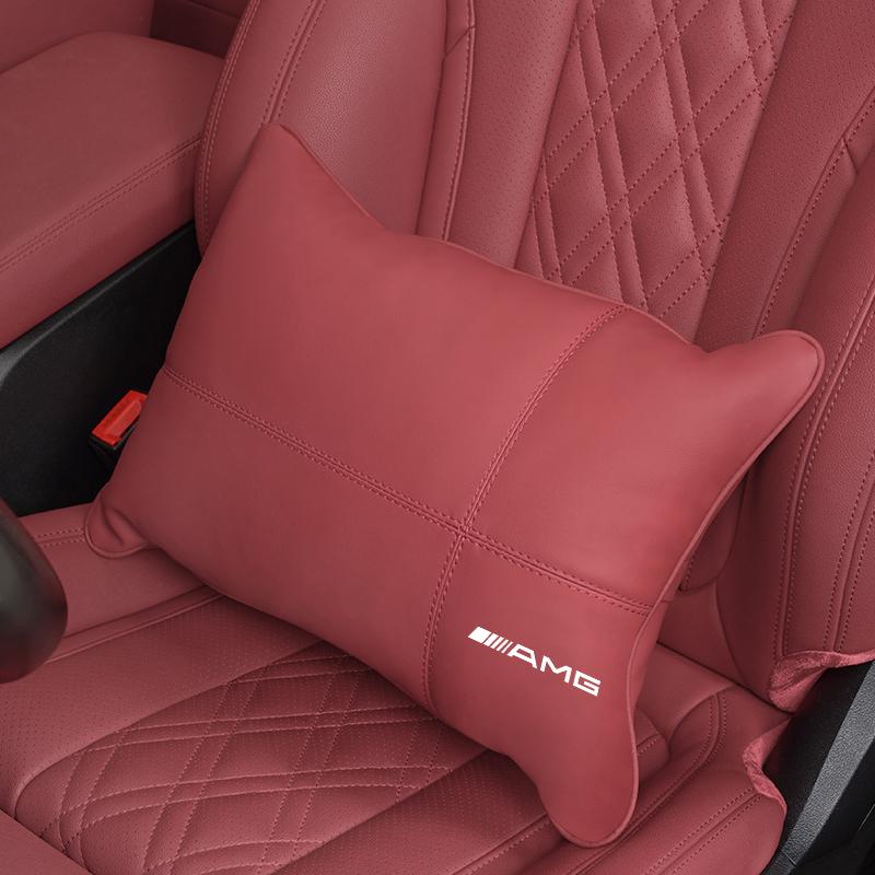 For Mercedes Benz AMG A B C E G CLA W211 W203 W204 C260 E300L A200L Car Seat Safety Headrest Pad Auto Emblem Neck Pillow OS1