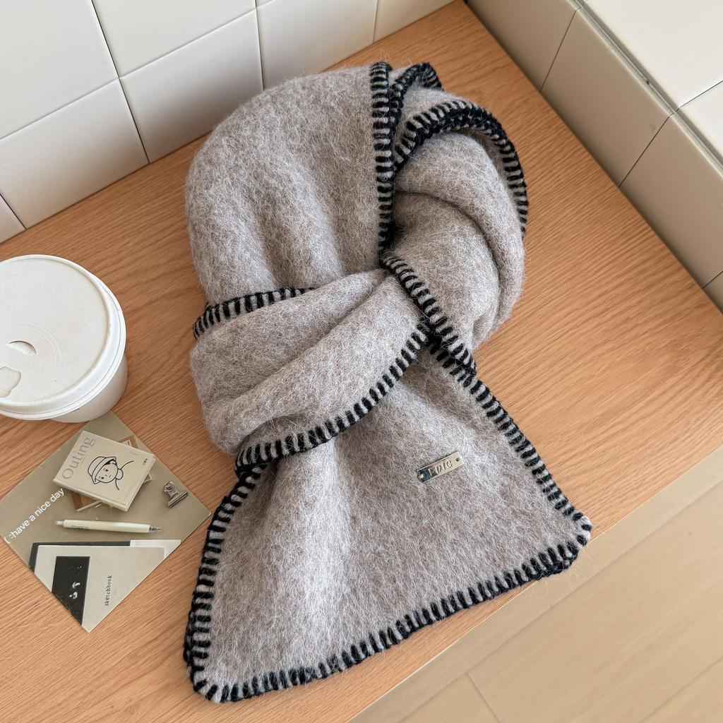 New solid color hemming scarf women's autumn and winter warm couple versatile thickened soft waxy scarf