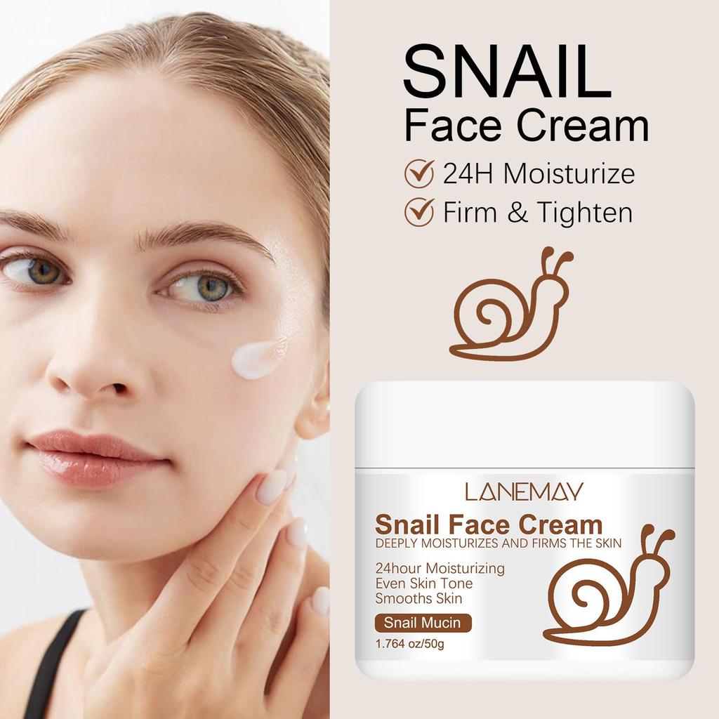 Snail Face Cream-24H Moisturize Skin-Firming Skin, Reduce Wrinkles-Suitable for All Skin Types, 50ml