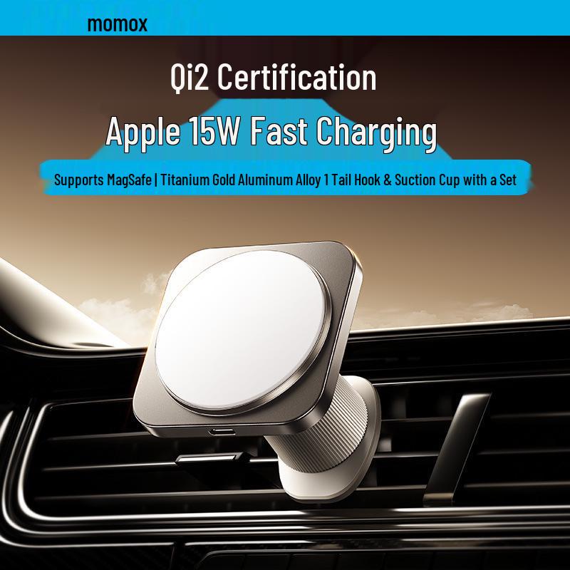 Momax Qi2 Magnetic Wireless Charger & Car Mount for Apple 15 Vent + Suction Stand (Dual-use)