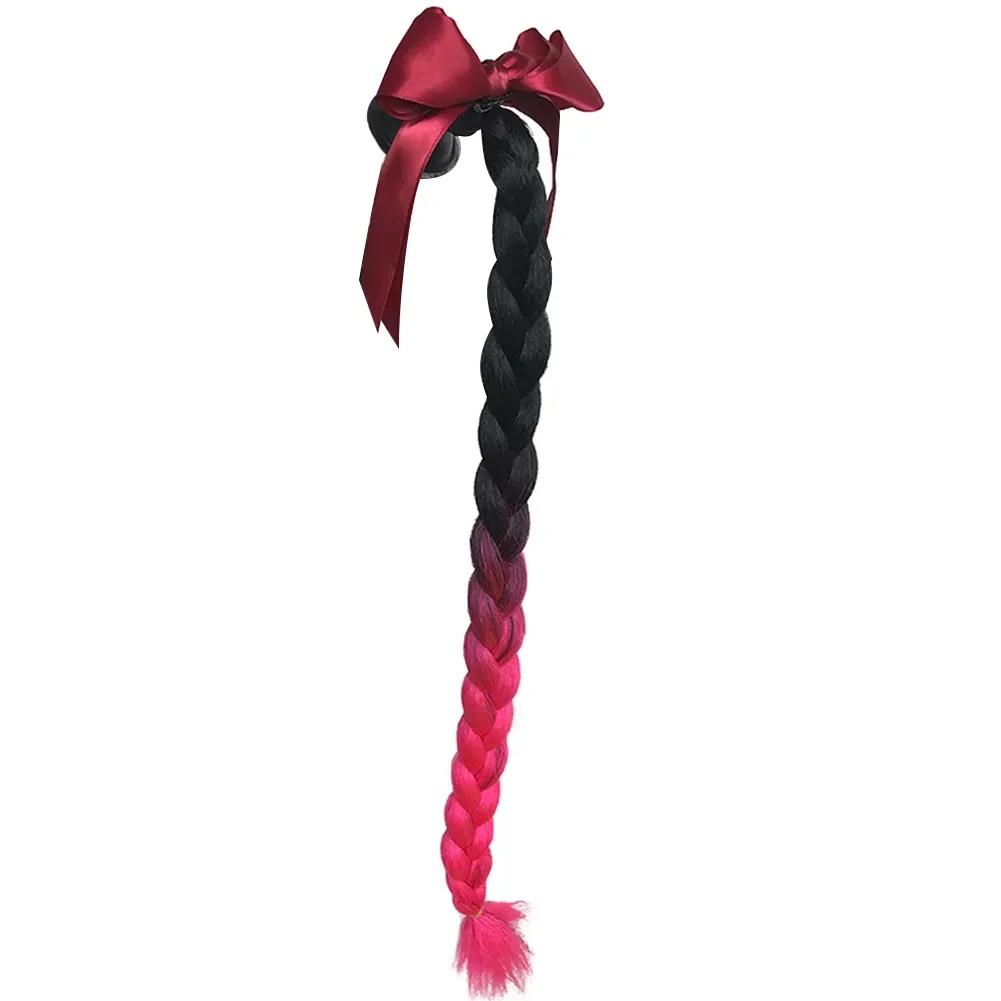 

22-дюймовые косички для мотоциклетного шлема, женский парик-косички для мотоциклетных шлемов, 11 цветов, твист, два хвостика, конский хвост на присоске, бант