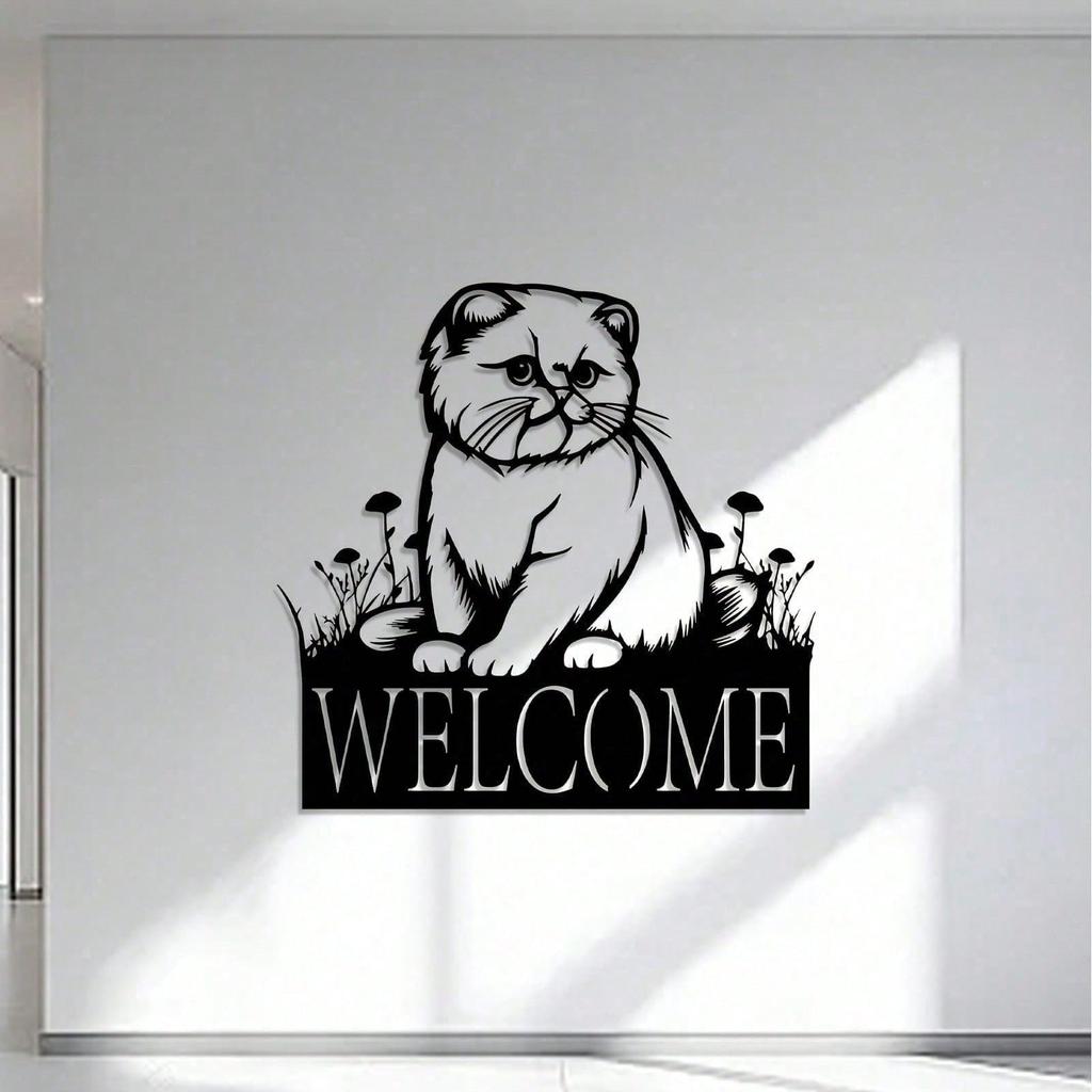 Vintage Iron Cat Paw Wall Decor Welcome Sign Outdoor Garden Porch Hanging Ornament