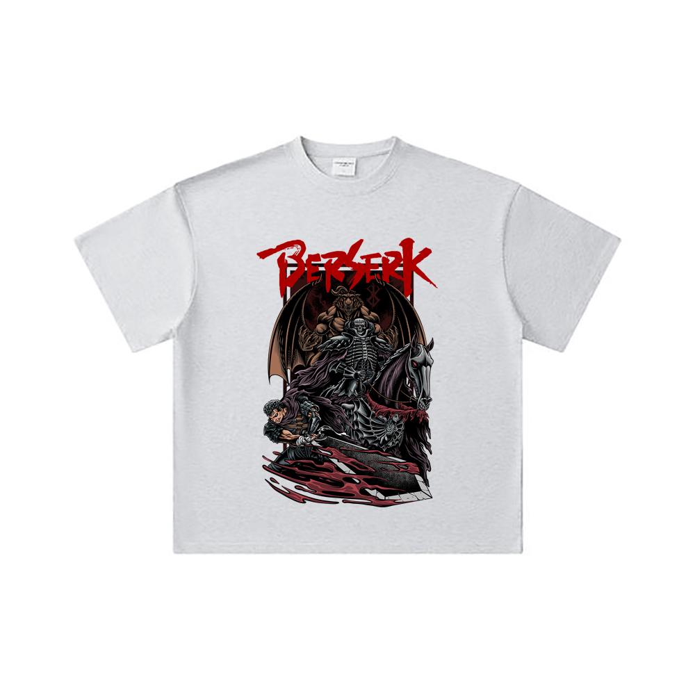 260 GSM Double Yarn 32 Count 100% Cotton Berserk V4 Skull Knight Print Unisex Heavy Cotton T Shirt