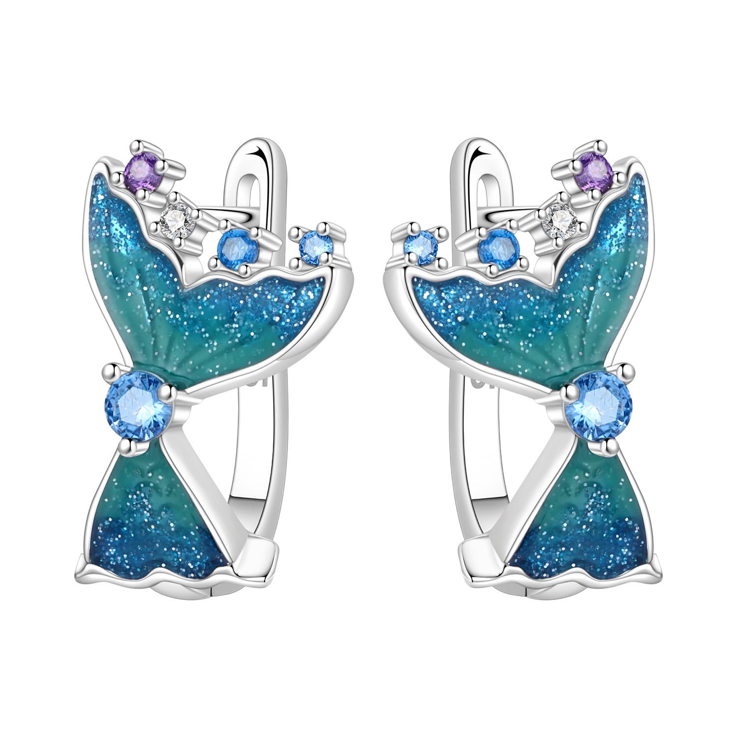 925 Seestern Delfin Meeresorganismen Ohrringe Damen Creolen Ohrring Jubiläums Schmuck Trendige Geschenke gray