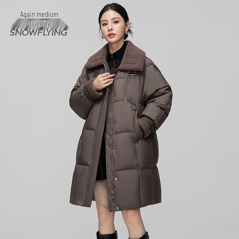 

SNOWFLYING Women s Mid-Length Spliced Fleece Down Jacket L