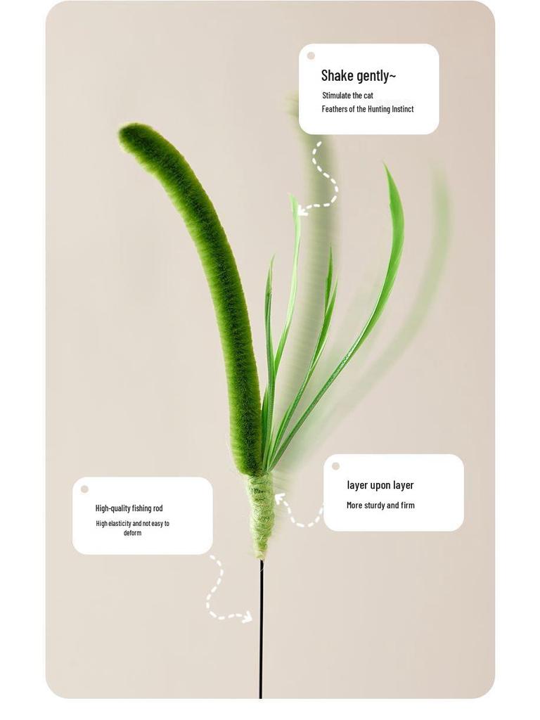 Foxtail Grass Cat Teaser Wand: Durable Long Rod Toy for Self-Play and Boredom Relief