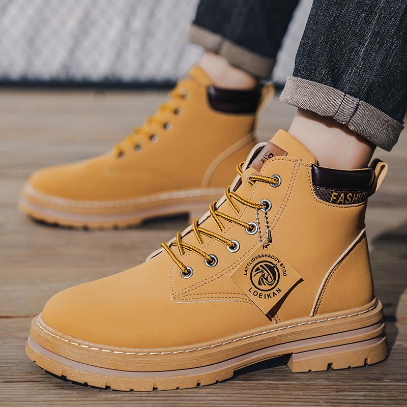 Britský styl vysoké pracovní boty Pánské boty velkých velikostí Módní Pánská obuv Trend Kožené boty Pohodlné Trendy Minimalistické Všestranné boty