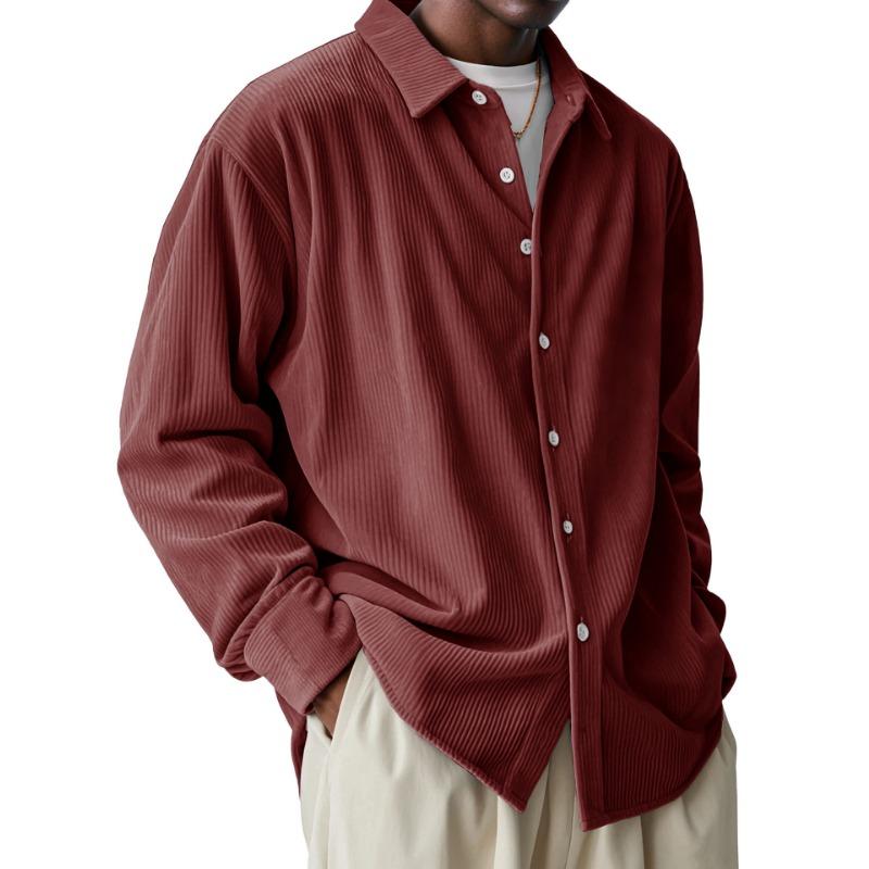 Men's Corduroy Loose Trendy Long Sleeve Solid Color Lapel Shirt Ropa Hombre Elegante Casual