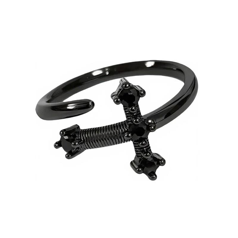 Dark Personality Retro Zircon Cross Bat Open Ring Niche Hip Hop Street Trendy Cool Ring Girl