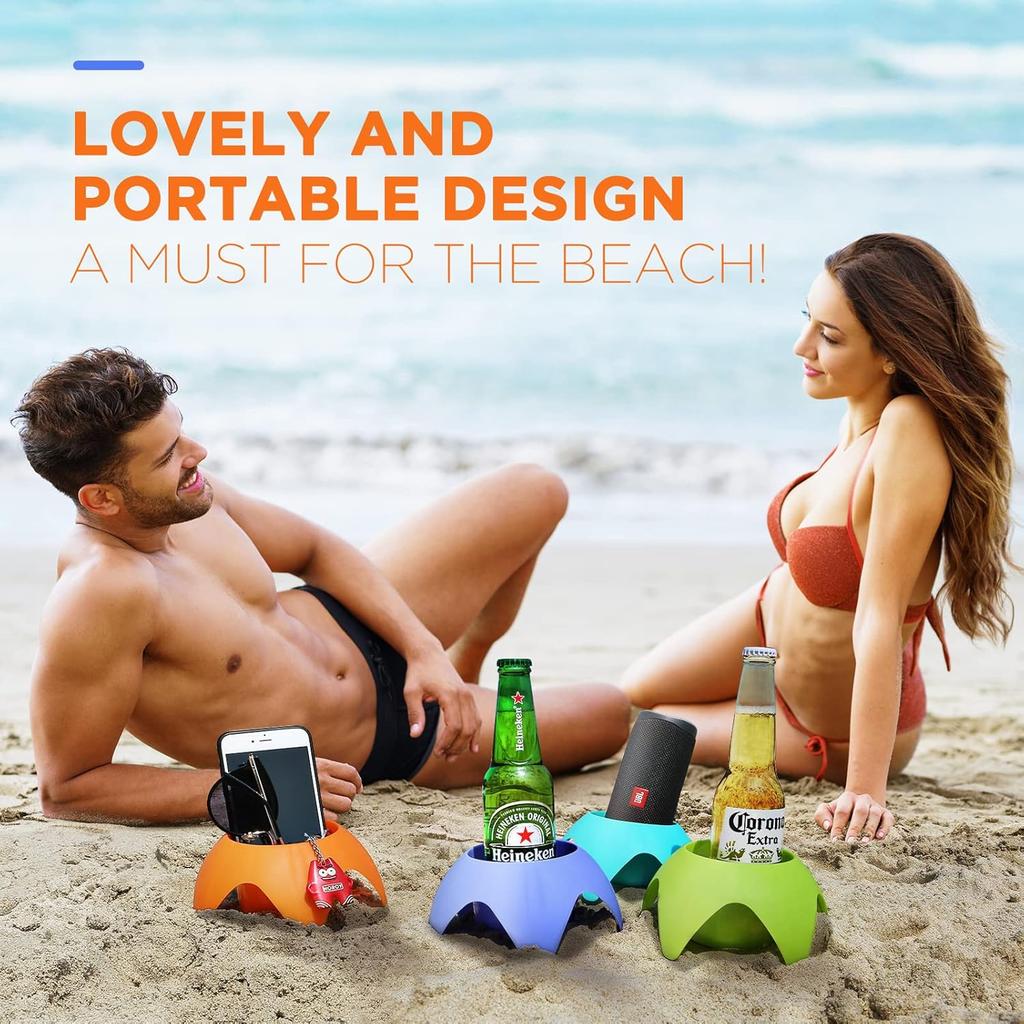 8-Pack Beach Sand Coasters Drink Cup Holders - Must-Have Accessories for Women, Adults, and Families On Beach Vacation - Multicolor