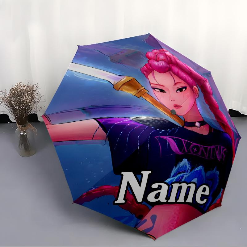 Parapluie Personnalisé Nom K-KPop Chasseurs de Démons Imprimé - Ouverture/Fermeture Automatique, Structure à Huit Côtes Durable, Parapluie Pliant Automatique