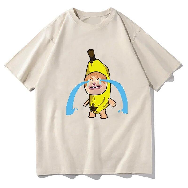 Футболка Sad Banana Cat Crying Happy Happi Meme, винтажная подарочная футболка для фанатов для женщин унисекс, повседневные летние футболки унисекс из 100% хлопка L