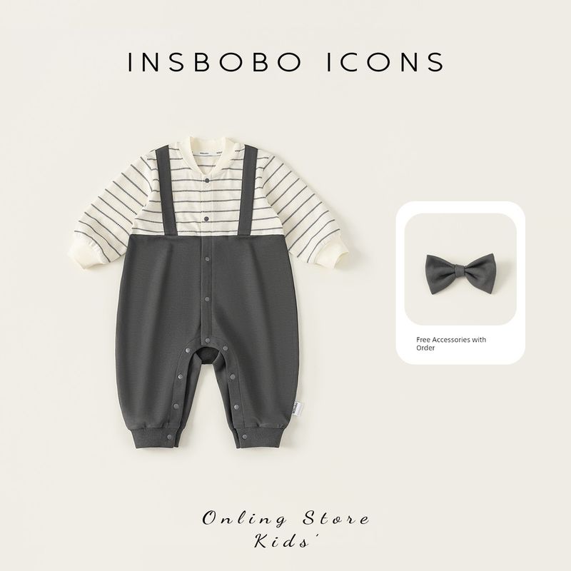 Insbobo Baby Clothes 2026 Spring New Style Baby Boy Romper Baby Jumpsuit Crawling Clothes Spring Fashion Trend Gray 80