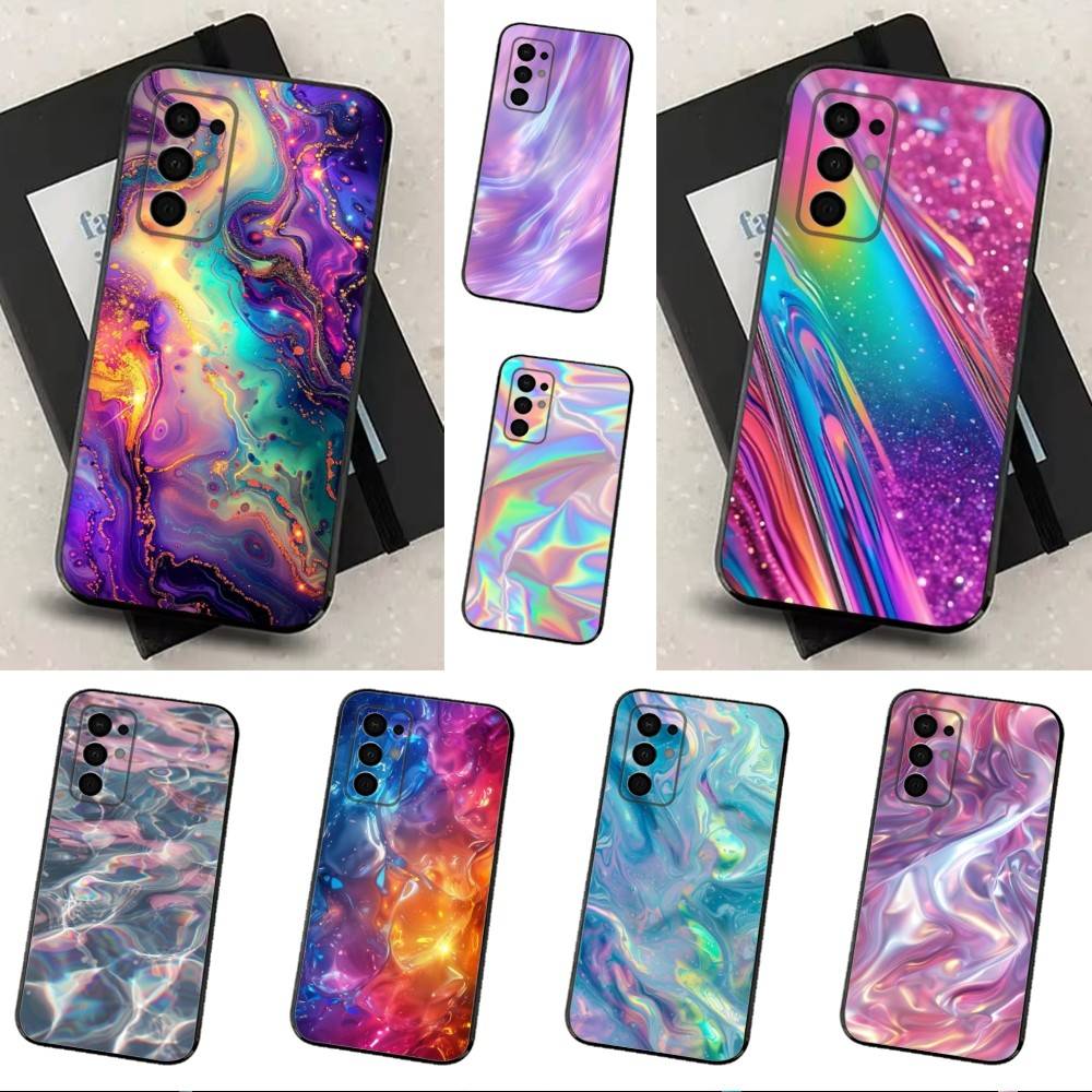 Rainbow Holographic Case For Samsung Galaxy A73,52,71,53,32,72,41,J7,22,Note,31,8,9,Soft Black Silicone Cover
