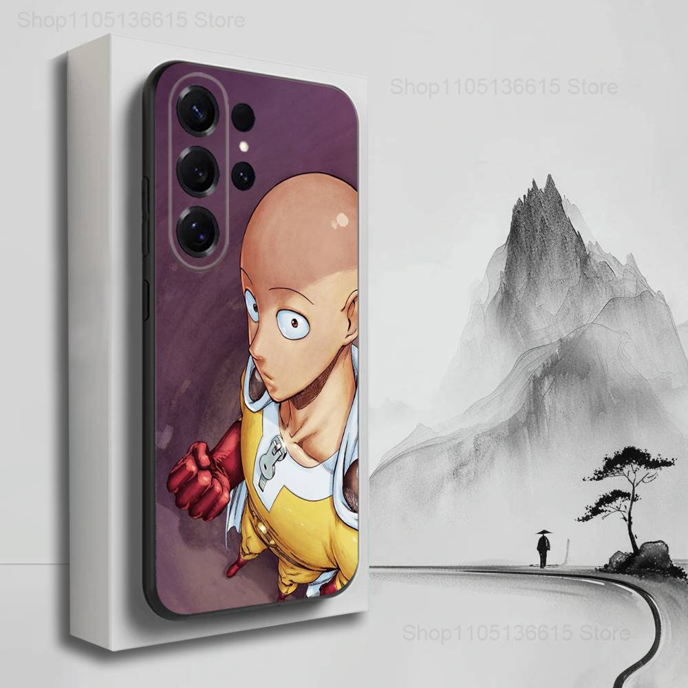 O-One P-Punch Anime Man Phone Case For Samsung S25,S24,S23,S22,S21,S20,S10,Ultra,Plus,Lite,FE,Soft Silicone Black Cover