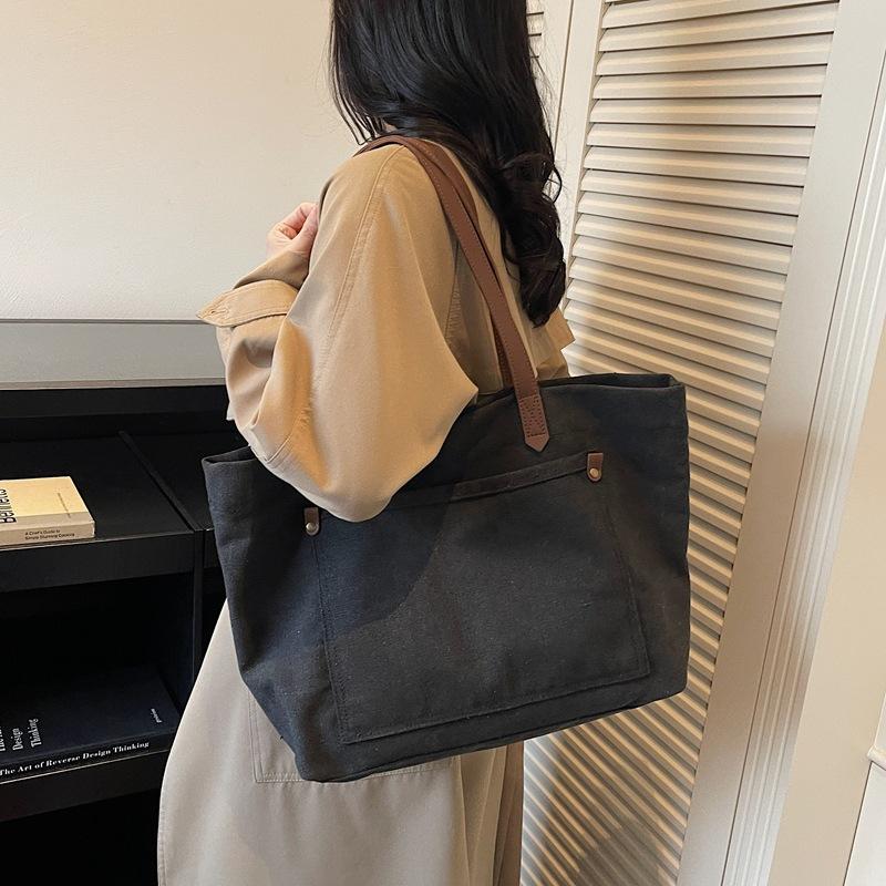Canvas bag large bag shoulder bag trendy large capacity tote bag temperament underarm bag leisure bag