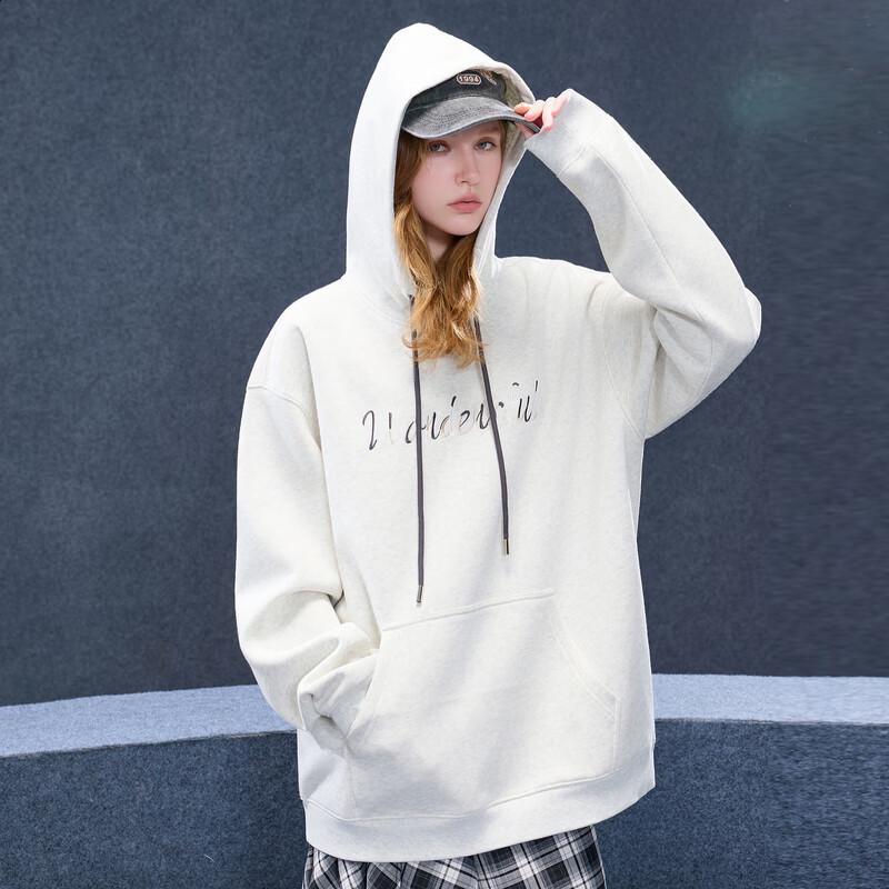 Sancai 2025 Autumn Oversized Hooded Embroidered Letter Sweatshirt