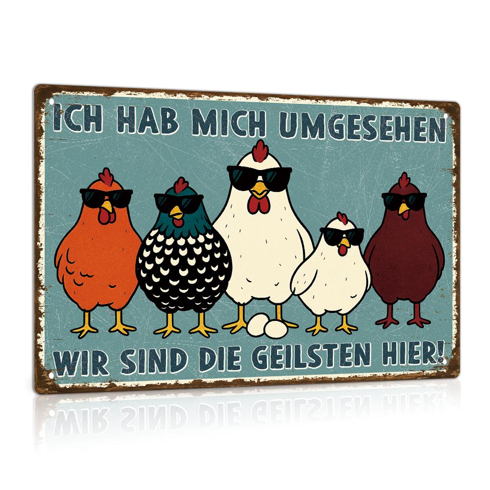 Rooster Farmhouse Aluminum Metal Sign Vintage Country Kitchen Wall Decor Plaque 20x30cm(7.8x11.8inch)