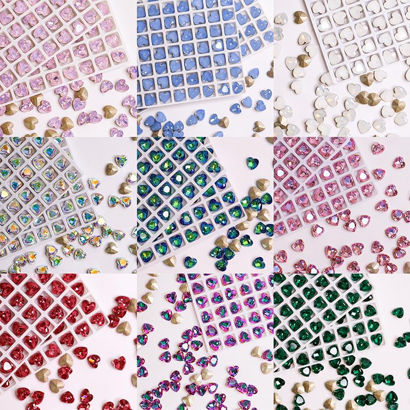 Paso Sico Heart Shaped Point Back Rhinestones Pink MO Loose Crystal Beads Garment Shoes Diy Nail Art Accessories