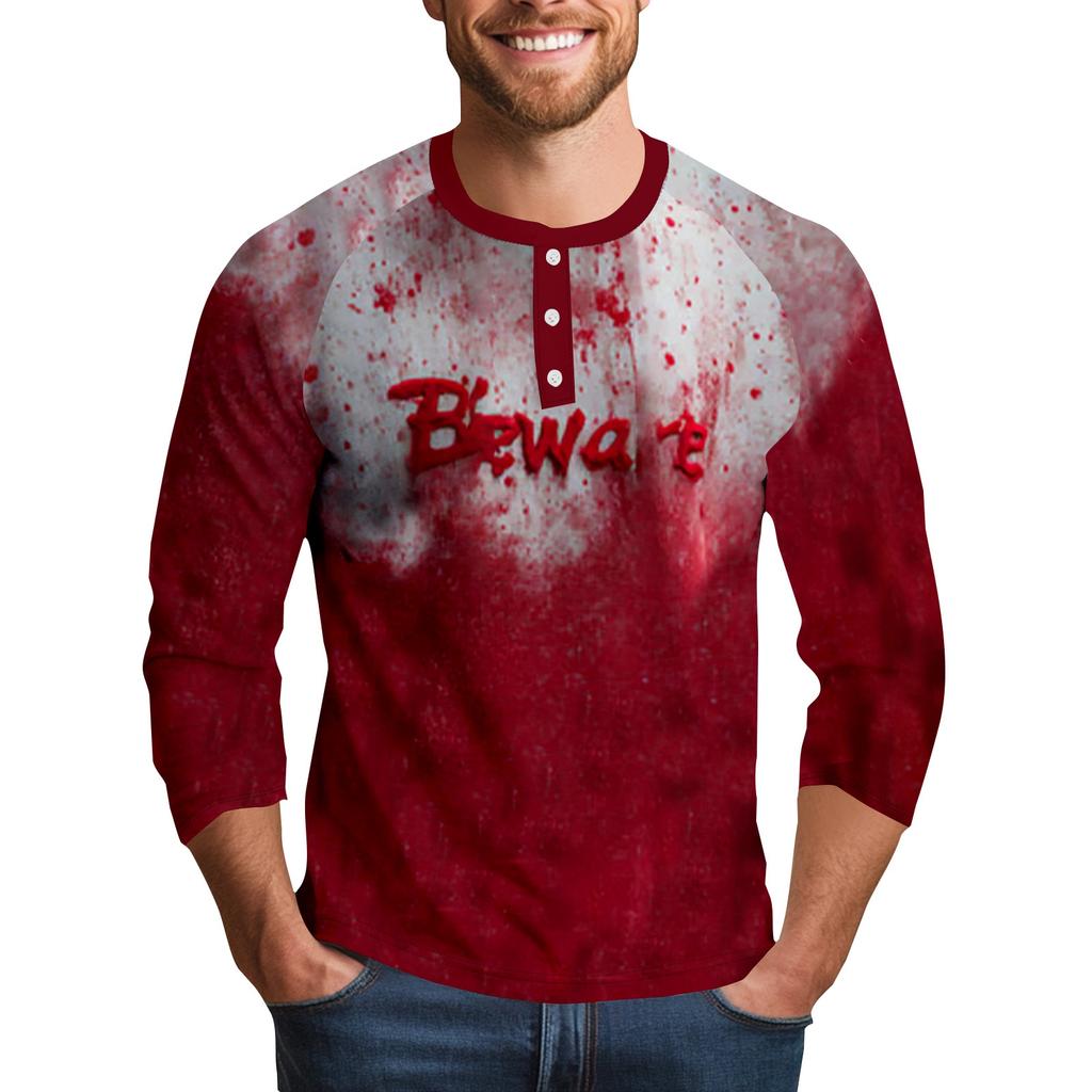 Men's Halloween Printed  Collar Three-Quarter Sleeve