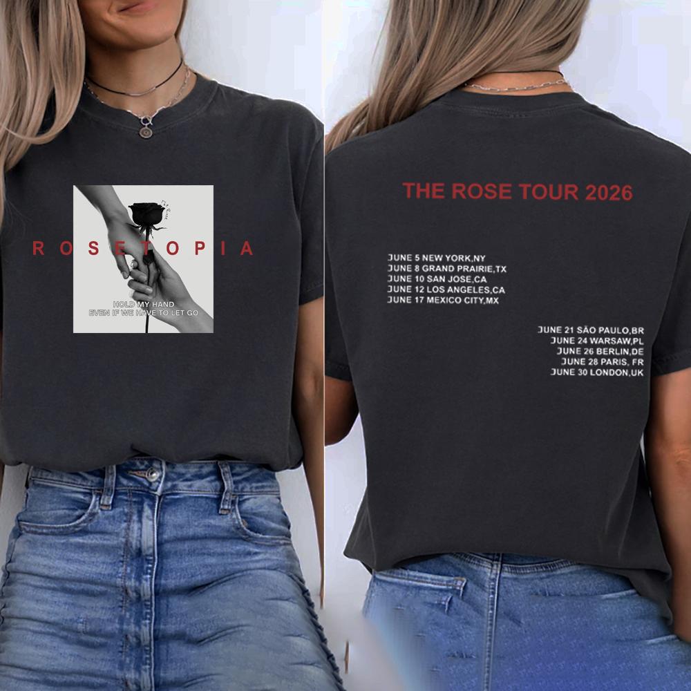 The Rose Rosetopia World Tour 2026 T-shirt Kpop Concert T-Shirt Korean Group Tee Streetwear Women Tops Kpop Merch Fans Gift