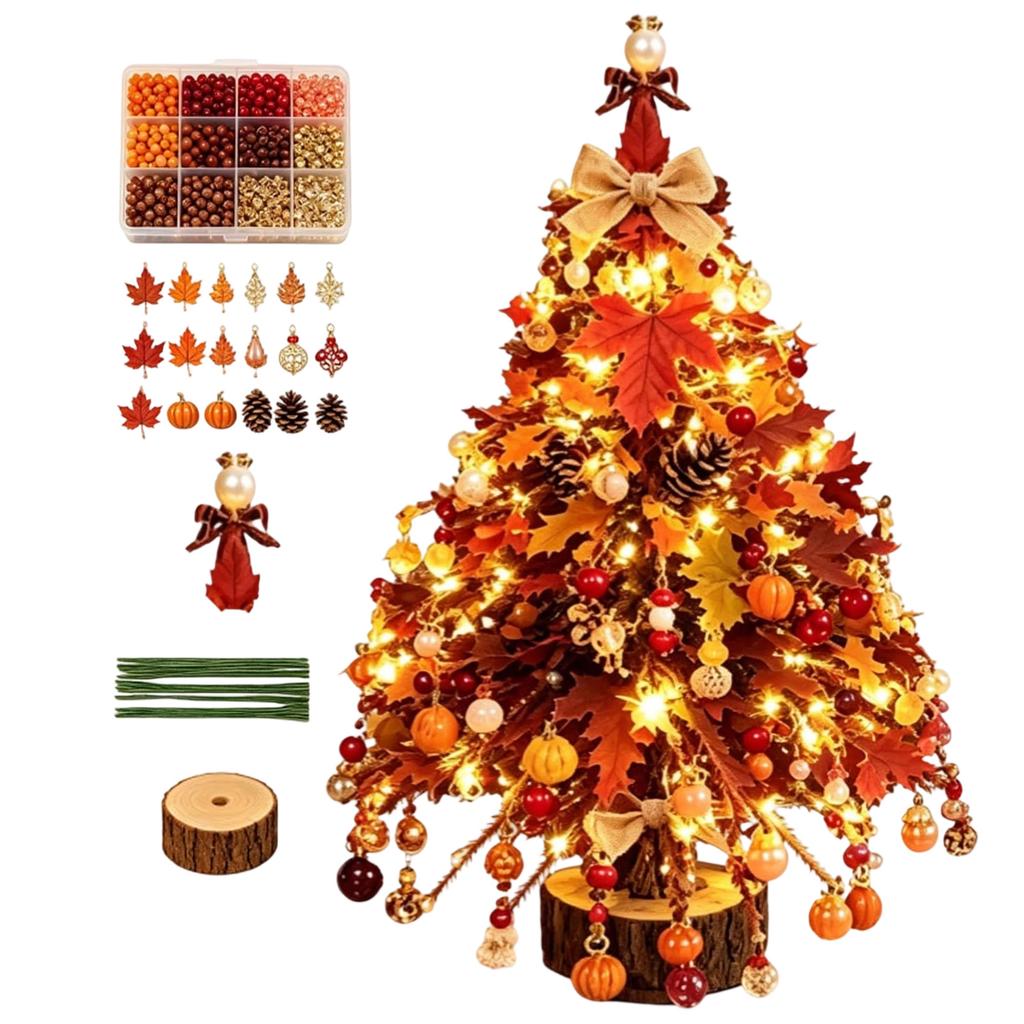 Beaded Christmas Tree Set - Decorative Holiday Tabletop Centerpiece for Christmas Home Decor