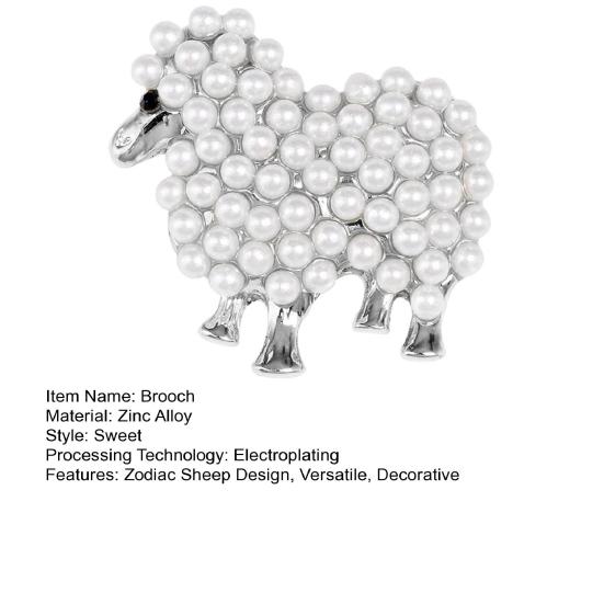 סיכת דש מסגסוגת אבץ משובצת בפנינים מלאכותיות עיצוב כבש פלאפי סגנון מצויר