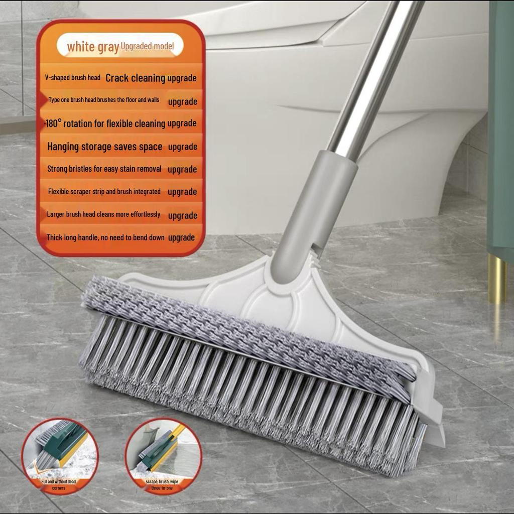 Hard Bristle Grout & Tile Brush with Squeegee for Bathroom & Toilet Cleaning