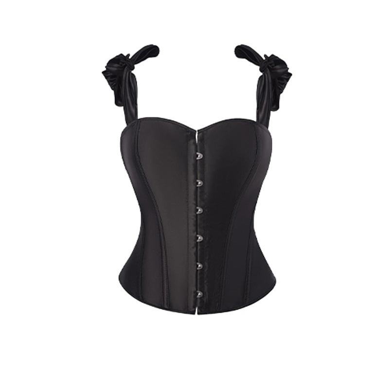 Solid Color Satin Adjustable Double Straps Bandeau Boned Corset Women Shapewear Top