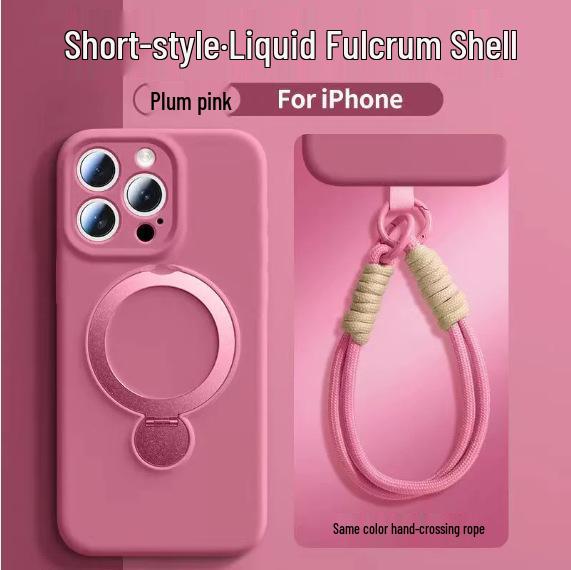 Liquid Silicone iPhone 16 Case with Rotating Stand, Magnetic Lanyard, Anti-Fall, for Apple 15 Pro Max