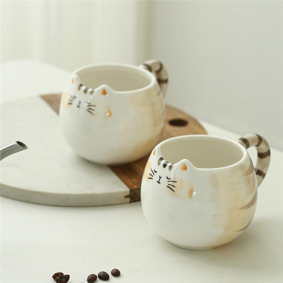 Hand-Painted Kitten Shape Design Ceramic Cup Coffee Cup Large Capacity Water Cup Milk Cup Household Breakfast Cup