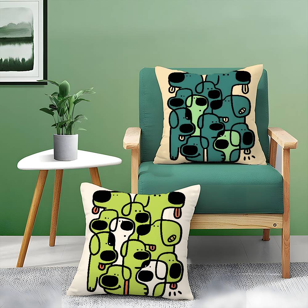 Abstract Funny Creative Dog Cartoon Pillow Case Comfort Sofa Bed Silky Elegant Invisible Zipper Decorative Cushion Cover