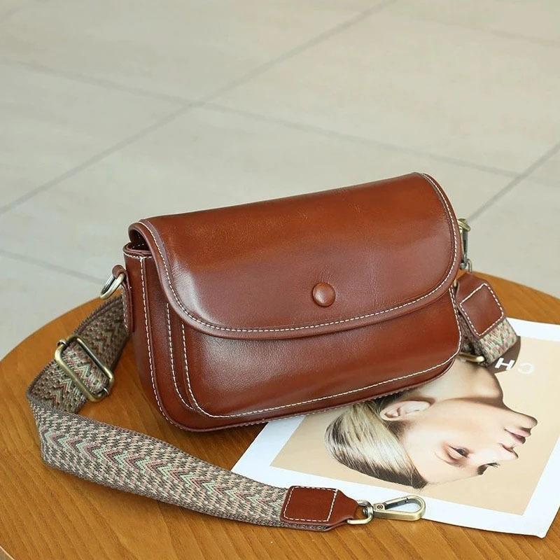 Crossbody Small Square Bag Versatile and Trendy, Genuine Leather Single-shoulder Bag Casual Women's Bag