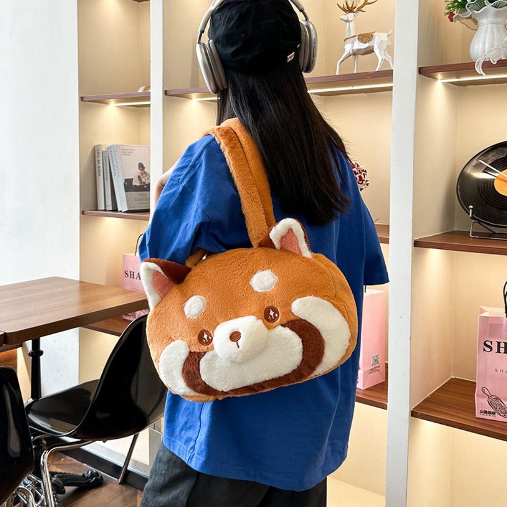 Große Kapazität Roter Panda Plüschtasche Niedliche Rote Panda Handtasche Tragbare Tier Schultertasche Outdoor