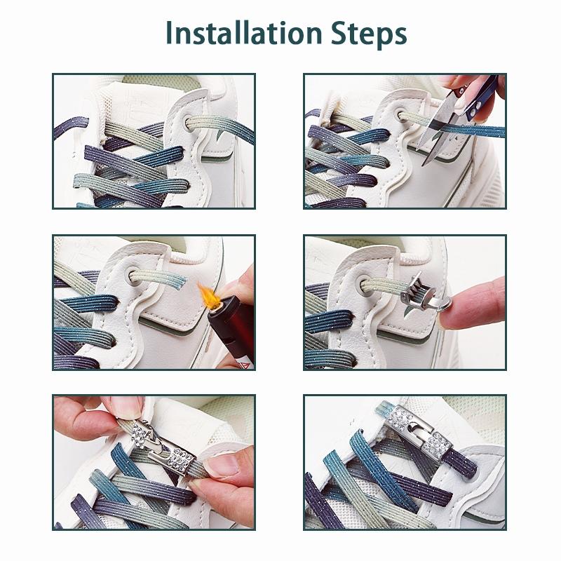 2 Paia di Lacci per Scarpe Elastici Glitterati - Lacci Elastici Colorati Senza Nodo - Accessorio per Scarpe con Fermagli a Croce Diamantati Bling per Indossarli Facilmente