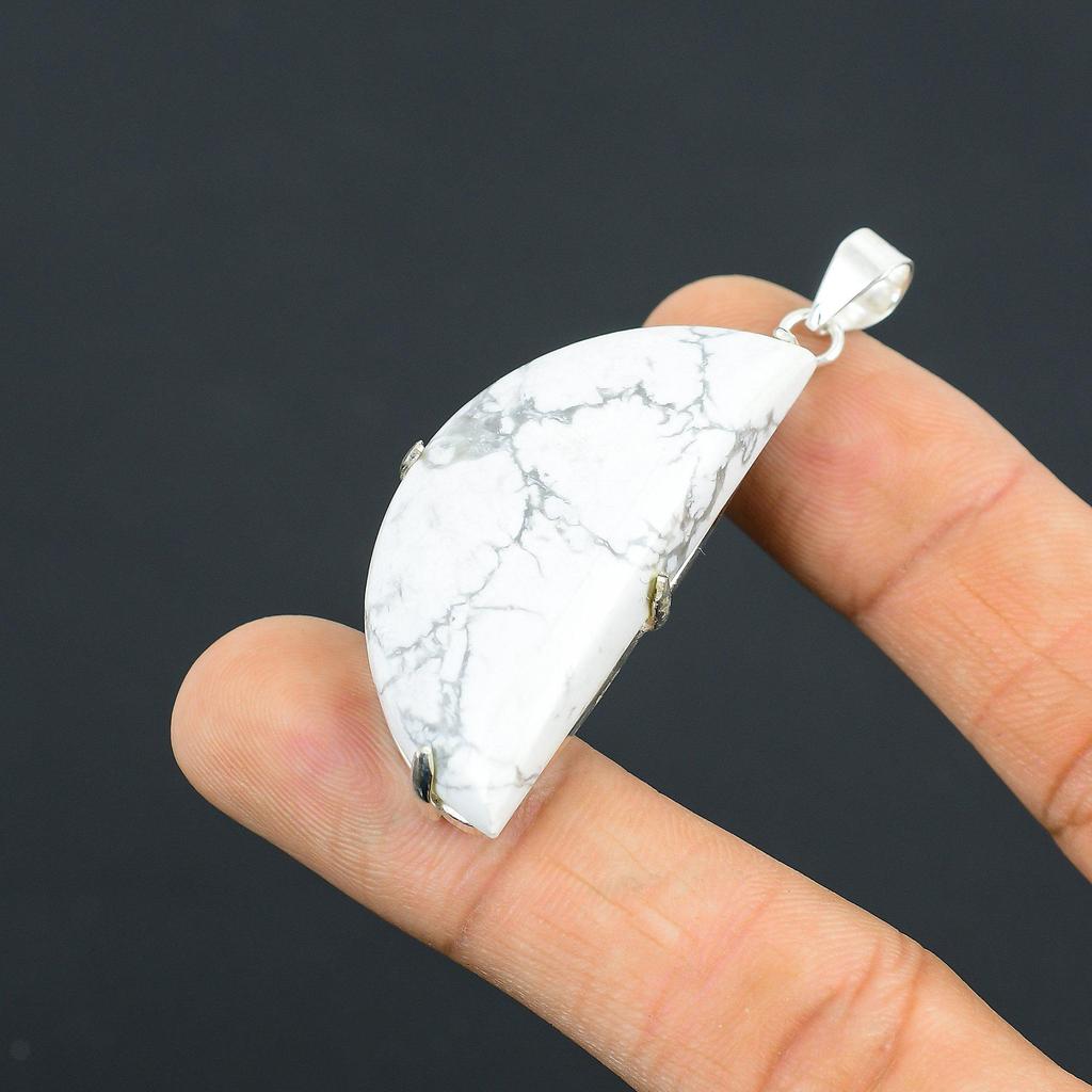 Womens Day Sale 925 Silver Crescent Howlite Gemstone Birthday Ethnic New Pendant