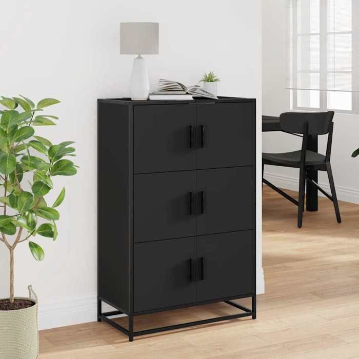VidaXL Highboard Black 68x35x106.5 Cm Engineered Wood and Metal, Sideboard, High Storage Cabinet, Display Cabinet 849069
