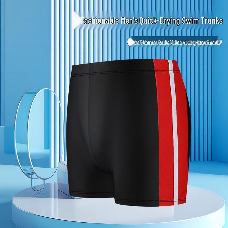 Men's Plus Size Quick-Dry Color Block Swim Trunks - Anti-Embarrassment Beach Boxer Briefs